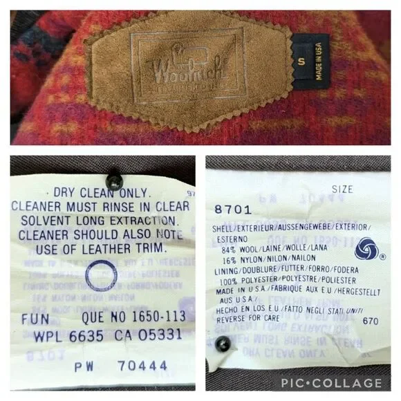 Vintage Woolrich Jacket Red Southwestern Aztec Suede Trim Wool USA Size S Button - Picture 8 of 10